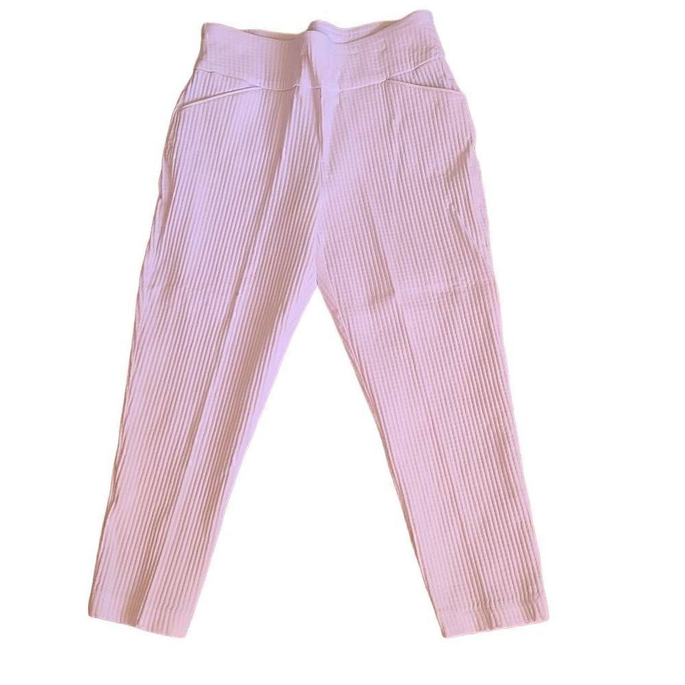 Versona Womens Casual Modern Pants Stretch Waist Ribbed Pull On White Size 10
